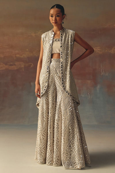 Silver embroidered sharara pants