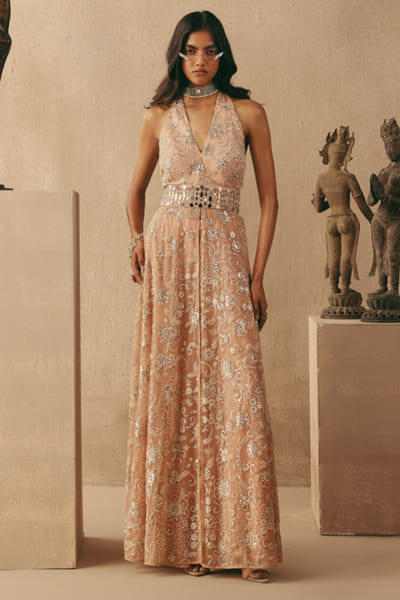 Blush mirror embroidered bootcut pants