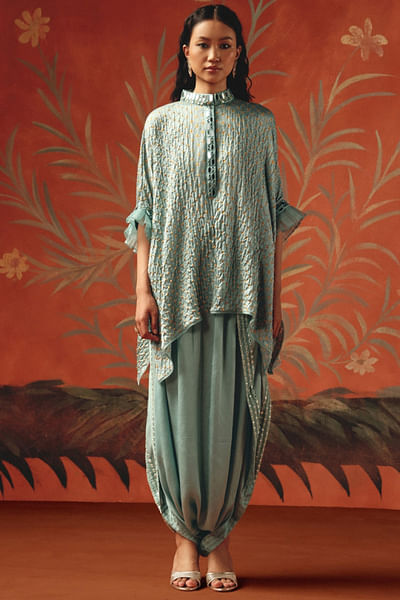 Sea foam embellished dhoti pants