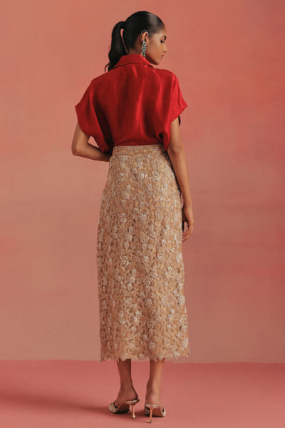 Twenty Nine Gold bead cutwork pencil skirt TWENAUG26D253293