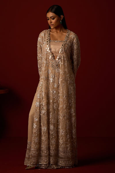 Dusky taupe mirror work palazzo