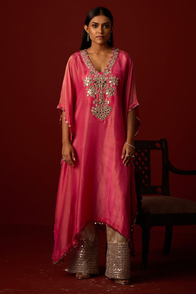 Silver brocade mirror work pants