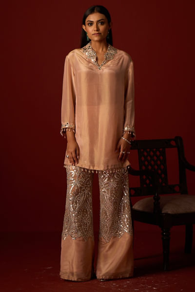 Blush mirror work palazzo