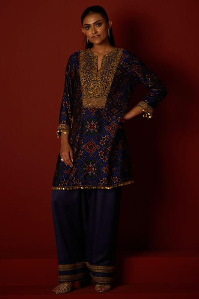 Deep indigo embroidered farshi salwar