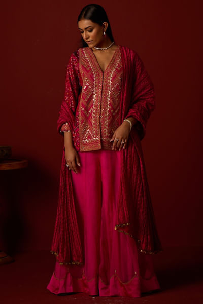 Rani pink marodi embroidered sharara
