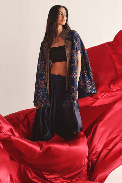 Indigo marodi work harem dhoti pants