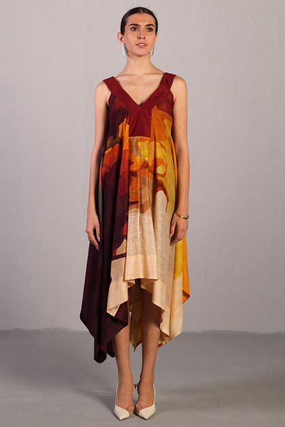 Wine and cream printed dress