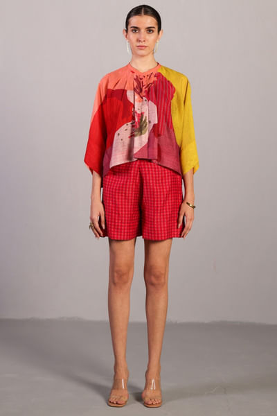 Orange and red linen silk co-ord set