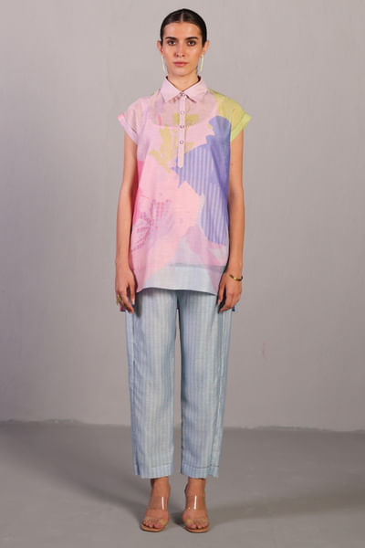 Orchid pink and powder blue printed co-ord set