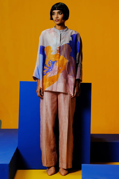 Cobalt blue and orange printed co-ord set