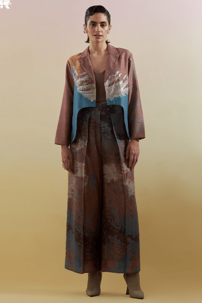CLOS Brown and blue printed jacket set CLOSJUL26D149223