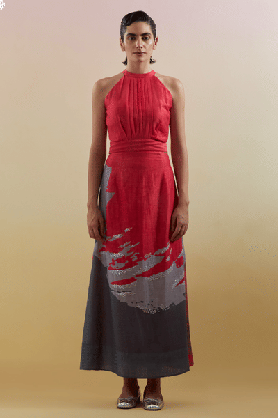 CLOS Pink and grey printed halter dress CLOSJUL26D149238