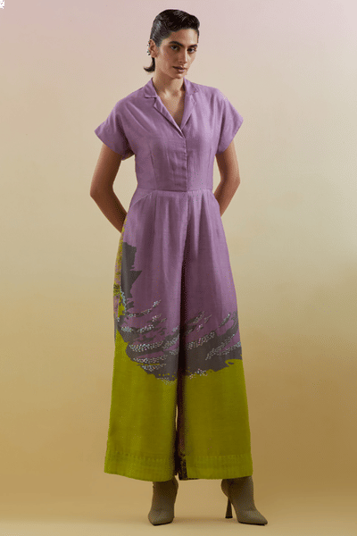 CLOS Green and lilac print embroidered jumpsuit CLOSJUL26D149233