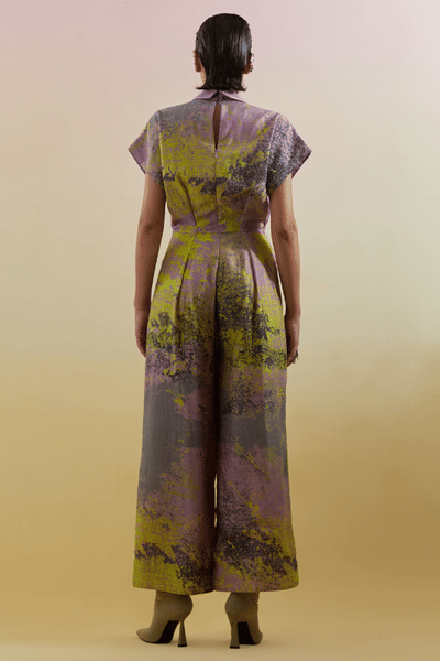 CLOS Green and lilac print embroidered jumpsuit CLOSJUL26D149233