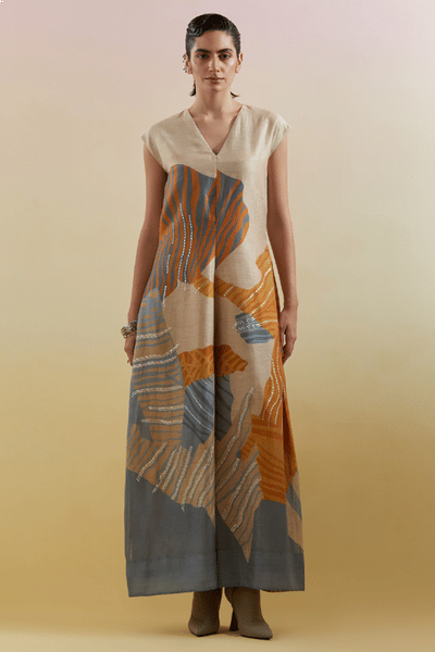 CLOS Beige and teal printed jumpsuit CLOSJUL26D149241