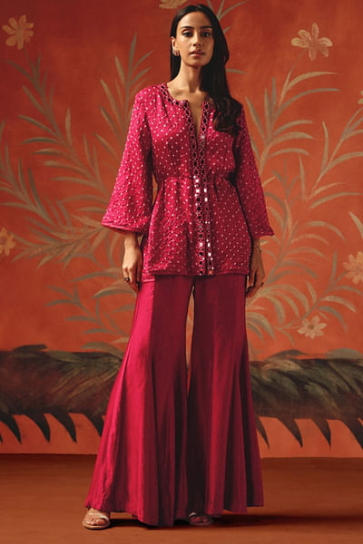 Wild berry linen satin bootcut pants