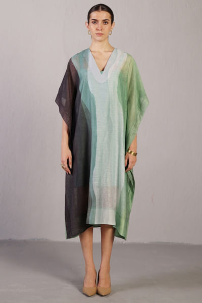 Black and green printed kaftan dress
