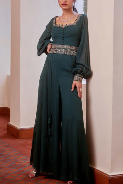 Teal embroidered jumpsuit