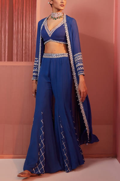 Sanya Gulati Ink blue cape and sharara set LSGZARRAH010