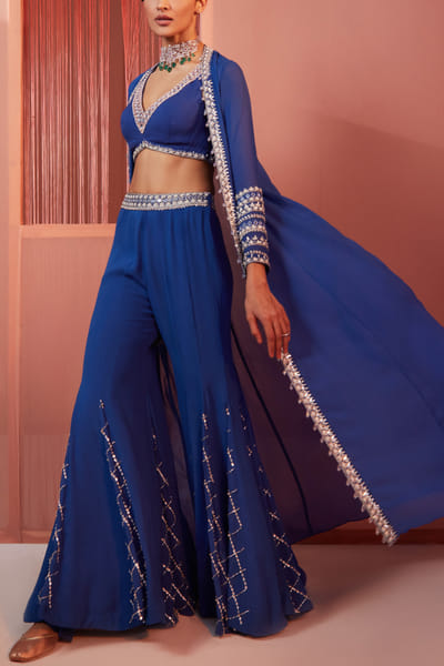 Sanya Gulati Ink blue cape and sharara set LSGZARRAH010