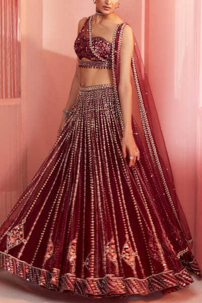 Plum embellished lehenga set