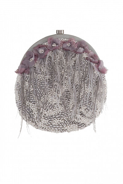 Grey pearl embellished pouch
