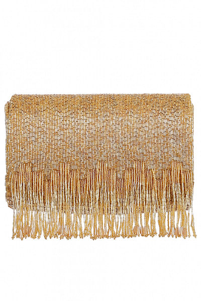 Gold embellished flapover clutch
