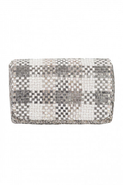 Hand embroidered flapover clutch