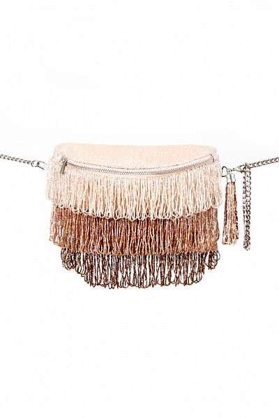 Nude tassel layered fanny pack