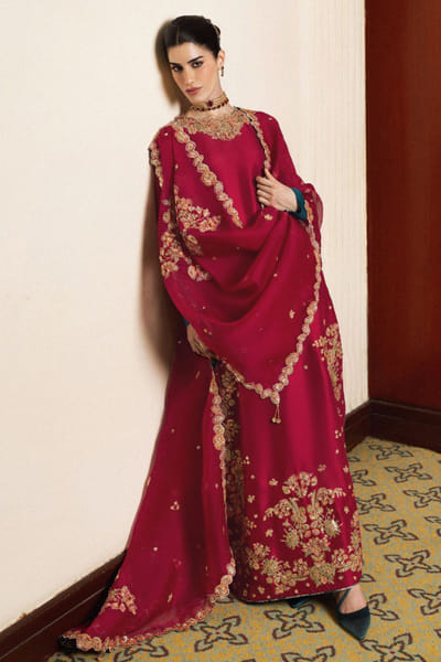 Burgundy floral hand embellished kurta set