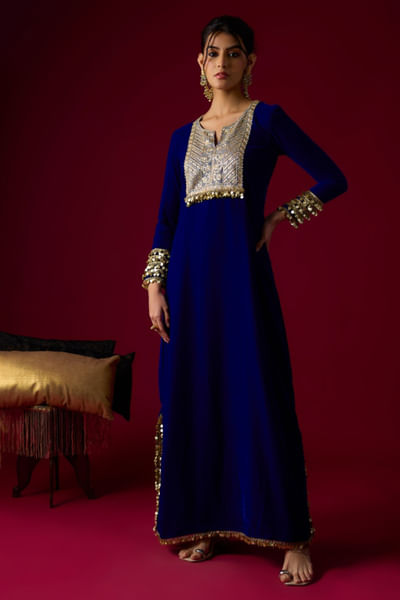 Majestic blue coin embellished kaftan