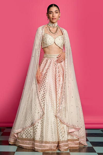 Pink-ivory ombre dyed embroidery lehenga set