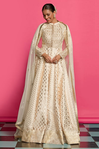 Ivory dabka and sequin embroidery anarkali set