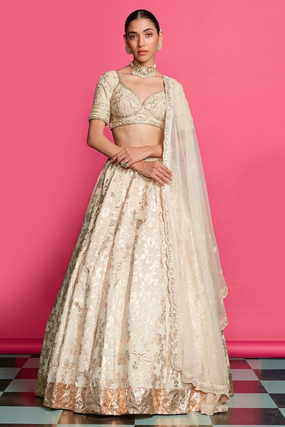 Gold and ivory floral embroidered lehenga set