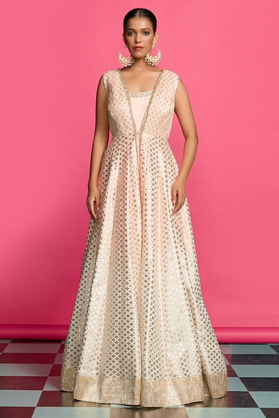 Blush peach ombre dyed jacket anarkali set