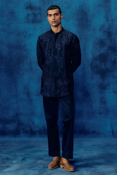 Navy blue tonal embroidered co-ord set