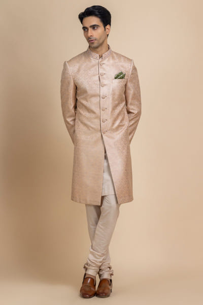 Blush pink banarasi brocade sherwani set