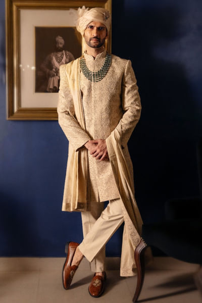 Champagne embroidered sherwani set