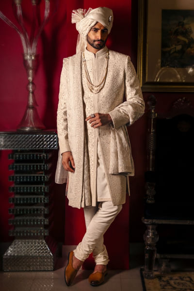 Cloud white embroidered sherwani set