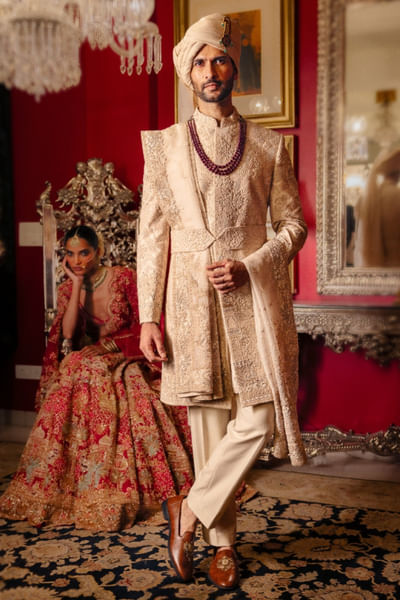Blush pink embroidered sherwani set