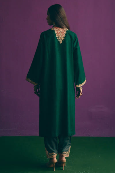 MIRASA Green patchwork woollen phiran kurta set MIRFEB26D139372