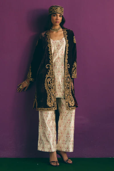 Brown embroidered velvet jacket
