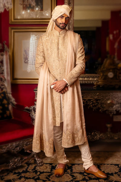 Champagne pink embroidered sherwani set