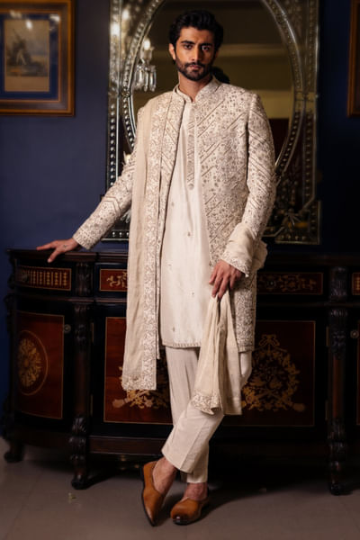 Frosted mint embroidered sherwani set