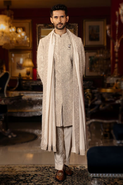 Pearl Ivory embroidered sherwani set