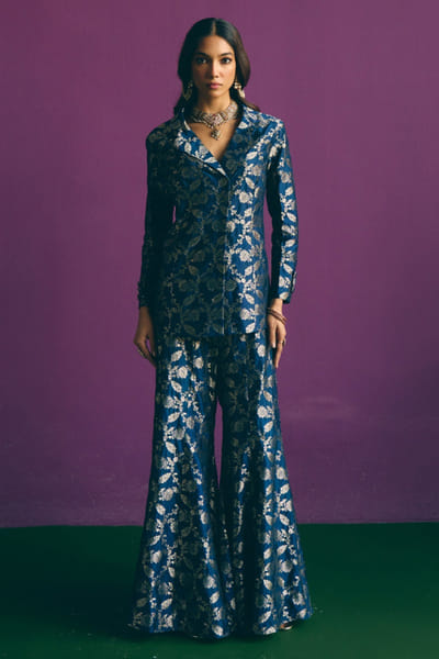 Blue banarasi woven brocade co-ord set