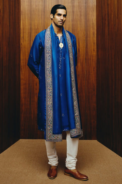 Blue mirror embroidered kurta set