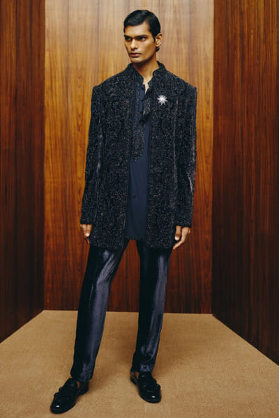 Navy heavy embroidered jacket set