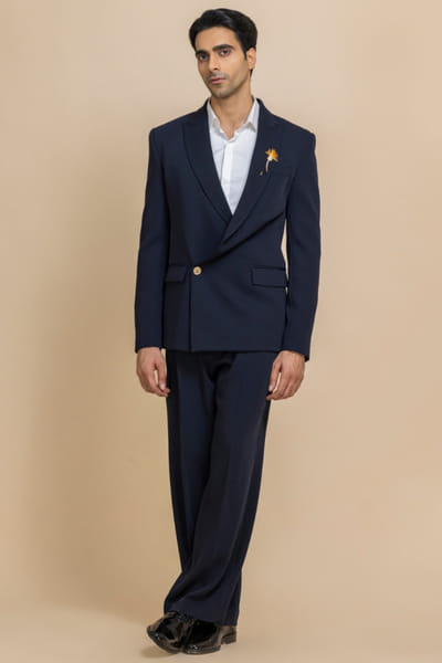 Navy blue Japanese crepe tuxedo set