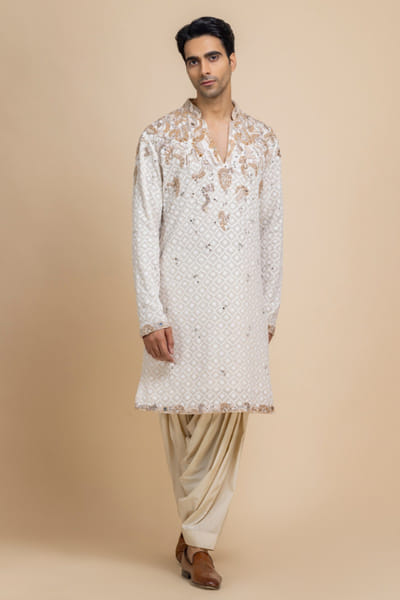 Ivory beige embroidery chikankari kurta set